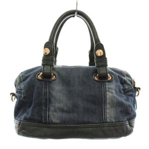 DIESEL デニムハンドバッグ ショルダーバック 2way レザー デニム 紺 ネイビー 黒 ブラック /YT