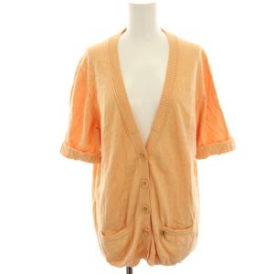 ニットカーディガン 40 オレンジ Vネック 五分袖 ラムウール混 ポケット付き /HN