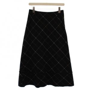 AD2002 フレアスカート ロング チェック柄 ウール アンゴラ M 黒 /BM
