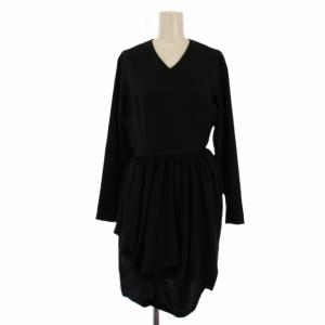 ワンピース ひざ丈 長袖 Vネック M 黒 TO-08026M /BM