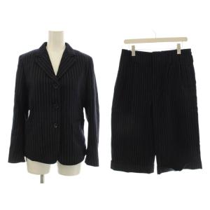 セットアップ ?T 黒 ブラック ストライプ柄 テーラードカラー ハーフパンツ 長袖 /JP