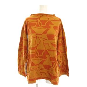 Tシャツ (S)POTTERYジャガード プルオーバー カットソー ニット 長袖 総柄 M オレンジ /YM