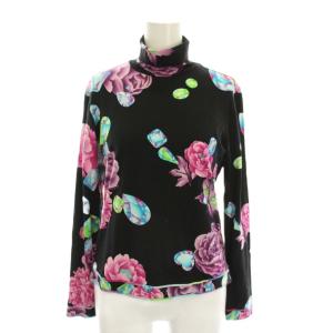 カットソー 長袖 38 黒 マルチカラー ハイネック 花柄 宝石柄 0548063 /YM