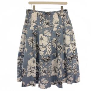 フレアスカート ミモレ丈 花柄 44 白 水色 /BM