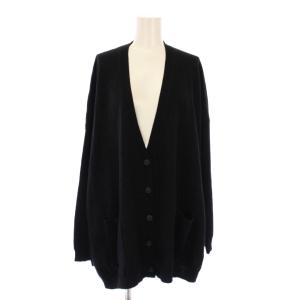 ニットカーディガン 長袖 Vネック オーバーサイズ 薄手 カシミヤ ワンカラー S 黒 ブラック /BB