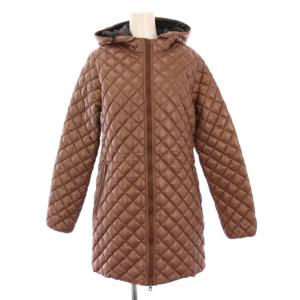 ダウンコート アウター ロング丈 ジップアップ フード ワンカラー ナイロン 42 茶 ブラウン /BB