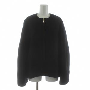 24AW MTRショートケープブルゾン ノーカラージャケット ジップアップ ウール カシミヤ混 36 黒