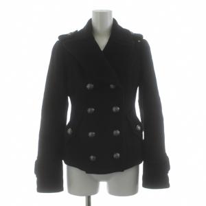 ピーコート Pコート 裏地チェック柄 ウール 36 黒 ブラック E1F34-254-09 /KU