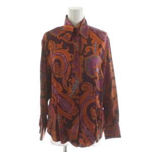 シャツ ブラウス 長袖 ペイズリー柄 オレンジ /AN30