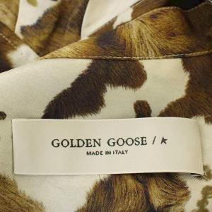 GOLDEN GOOSE シルク バンドカラー シャツ ブラウス リボンタイ 長袖 総柄 S 茶 ブラウン G36WP049 /G