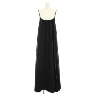 ストレッチジャージギャザーワンピース キャミワンピース ロング S 黒 ブラック 39-06-91-06203