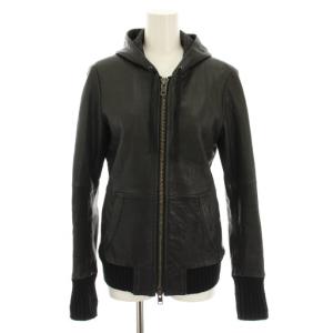 シープレザーフード付きジャケット 革ジャン アウター フード ラムレザー 38 黒 ブラック AS 1406