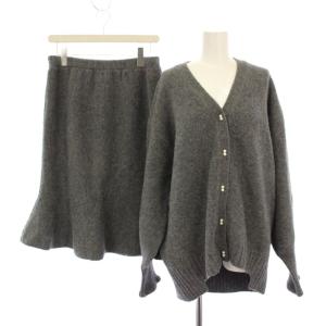ニット セットアップ カーディガン 長袖 ひざ丈スカート F グレー /KH