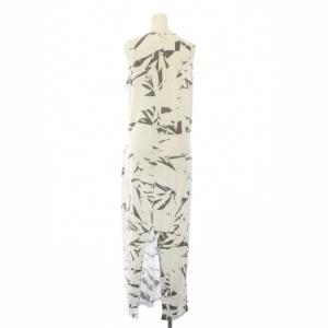 MM6 Maison Margiela タイトワンピース マキシ ロング ノースリーブ Vネック バイカラー ストレッチ 薄手 総柄 M 白 ホワイト