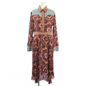 プリーツロングワンピース 花柄 シルク 40 ピンク 409780