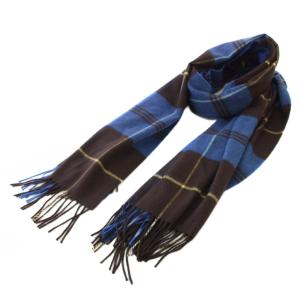 マフラー カシミヤ チェック柄 190×70 ブルー ブラウン