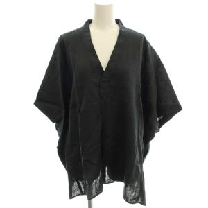 24SS リネン プルオーバー シャツ ブラウス 半袖 麻 F 黒 ブラック 24050440028020