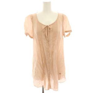 シャツ ブラウス 38 ピンクベージュ 半袖 リボン ピンタック /HN