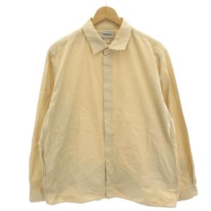ワークシャツ カジュアルシャツ M ベージュ 無地 長袖 スナップボタン /HN