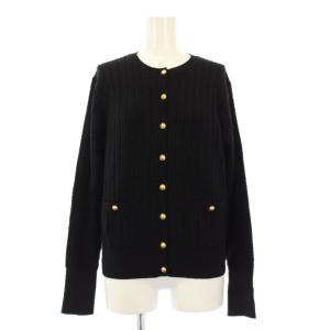 ニットカーディガン 長袖 クルーネック ショート丈 ウール F 黒 ブラック /BB