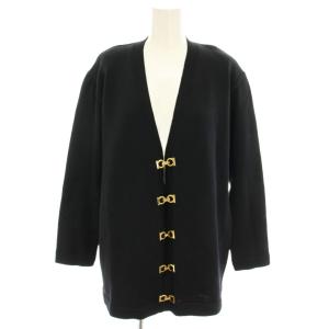 ニットカーディガン Vネック 長袖 ガンチーニ フック 黒 ブラック ゴールドカラー /YT