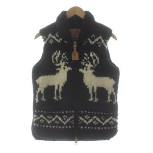 カウチンベスト ジップアップ ウール 36 黒 ブラック /KU