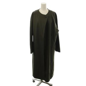 ノーカラーコート ウール 40 カーキ ノーカラー 長袖 ラップデザイン /JP