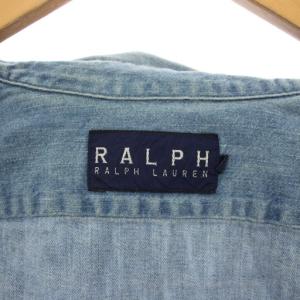 RALPH LAUREN デニムシャツ ブラウス 半袖 ボタンダウン レギュラーカラー ロゴ 刺繍 ワンポイント 11 青 ブルー