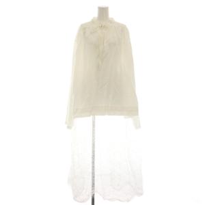 25SS レース切替リネンワンピース ロング 長袖 花柄レース 麻 リネン タグ付き F 白 ホワイト