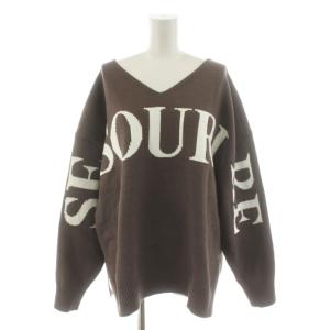 ニット セーター 長袖 ロゴ F 茶 ブラウン /AN52