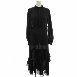 ラッフルティアードワンピース ロング ワンピース 長袖 パフスリーブ 2 黒 ブラック 21231014030
