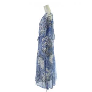 GRACE CONTINENTAL 24AW ワンピース 36 青 ブルー Vネック 半袖 パッチワーク柄 /AP