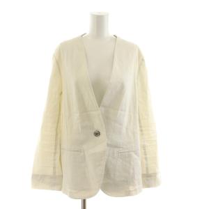 ノーカラージャケット 麻 リネン 44 ベージュ /RR