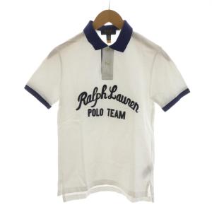 ポロシャツ 半袖 ロゴ M 白 ホワイト 青 ブルー /RR