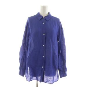 シャツ ブラウス リネン混 長袖 青 ブルー /RR