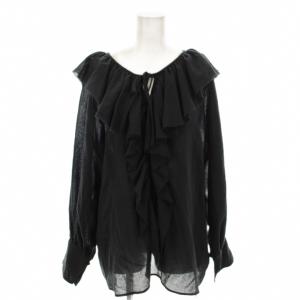 フリルブラウス ウール F 黒 ブラック 長袖 フリル Vネック /JP