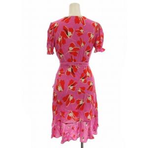 DIANE von FURSTENBERG 花柄 ラップワンピース 半袖 ミニ XXS ピンク 赤 DW2R002 /G