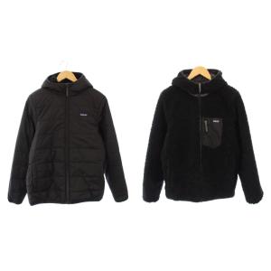 リバーシブル フリースジャケット アウター ジップアップ ロゴ ワンカラー XXL 黒 ブラック /BB