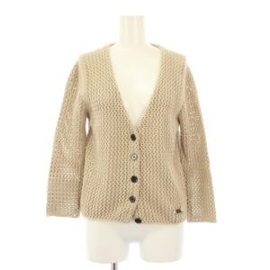 ニットカーディガン 長袖 Vネック ショート丈 かぎ編み 1 ベージュ /BB