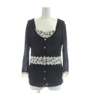 アンサンブルニット 38 紺 ネイビー 長袖 Vネック レース ビジュー装飾 /AP