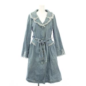 デニムコート アウター ロング丈 シングル ワンカラー ベルト 40 水色 ライトブルー /BB