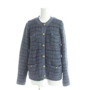 24SS ニットツィードジャケット 紺 ネイビー ノーカラー 長袖 24080140713010 /AP