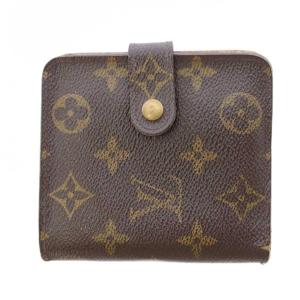モノグラム コンパクトジップ 二つ折り財布 ウォレット スクエア キャンバス ロゴ 総柄 茶 ブラウン