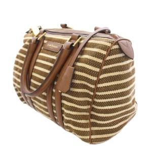 J&M DAVIDSON ハンドバッグ キャンバス レザー ボーダー柄 茶 ブラウン ベージュ /BB