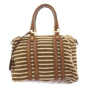 J&M DAVIDSON ハンドバッグ キャンバス レザー ボーダー柄 茶 ブラウン ベージュ /BB