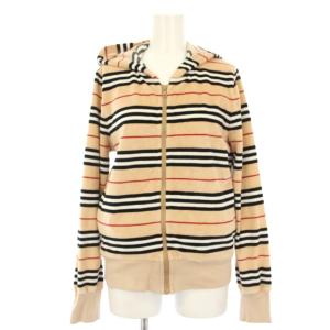 ジップアップパーカー 長袖 ボーダー ベロア S ベージュ /KH