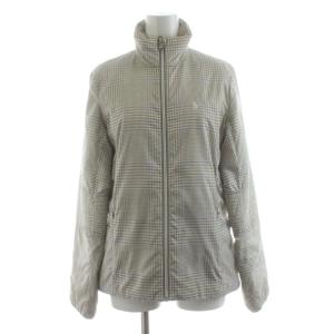 中綿ジャケット ブルゾン スタンドカラー ジップアップ 千鳥格子 ゴルフウェア S カーキ 白 ホワイト