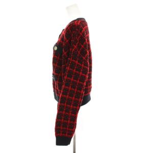 Diagram GRACE CONTINENTAL 23AW チェッククルーニットカーディガン ウール 長袖 36 赤 レッド 黒 ブラック 0323453116