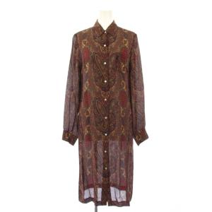 シャツワンピース ミモレ ロング 長袖 レギュラーカラー シアー シースルー ペイズリー柄 シルク 9