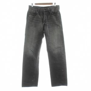 1101BK デニムパンツ ジーンズ ストレート ペイント加工 USED加工 ボタンフライ 33 黒 ブラック